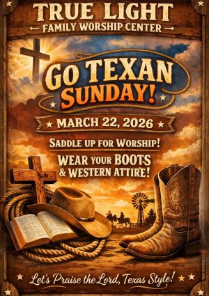 Western Theme image with Go Texan Sunday wording